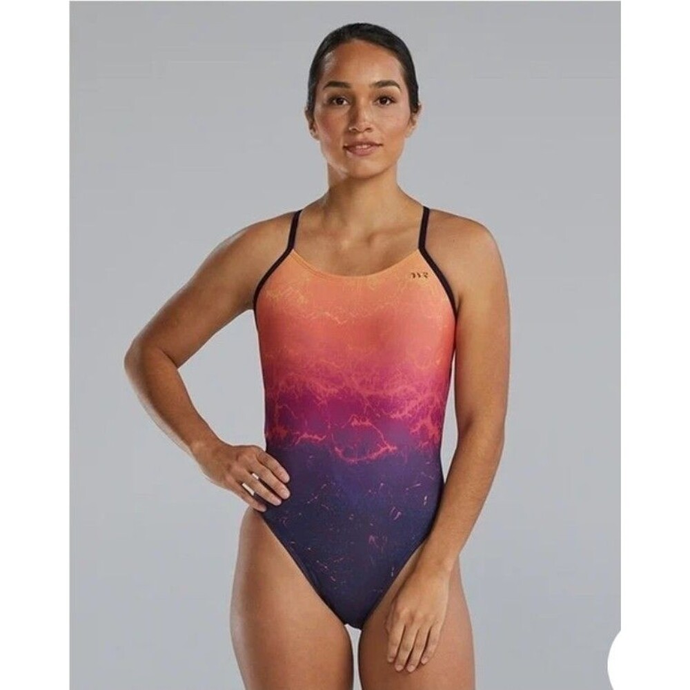 TYR Durafast Elite Women's Infared Ombre Trinityfit 1 Piece Swim Sz 32 New